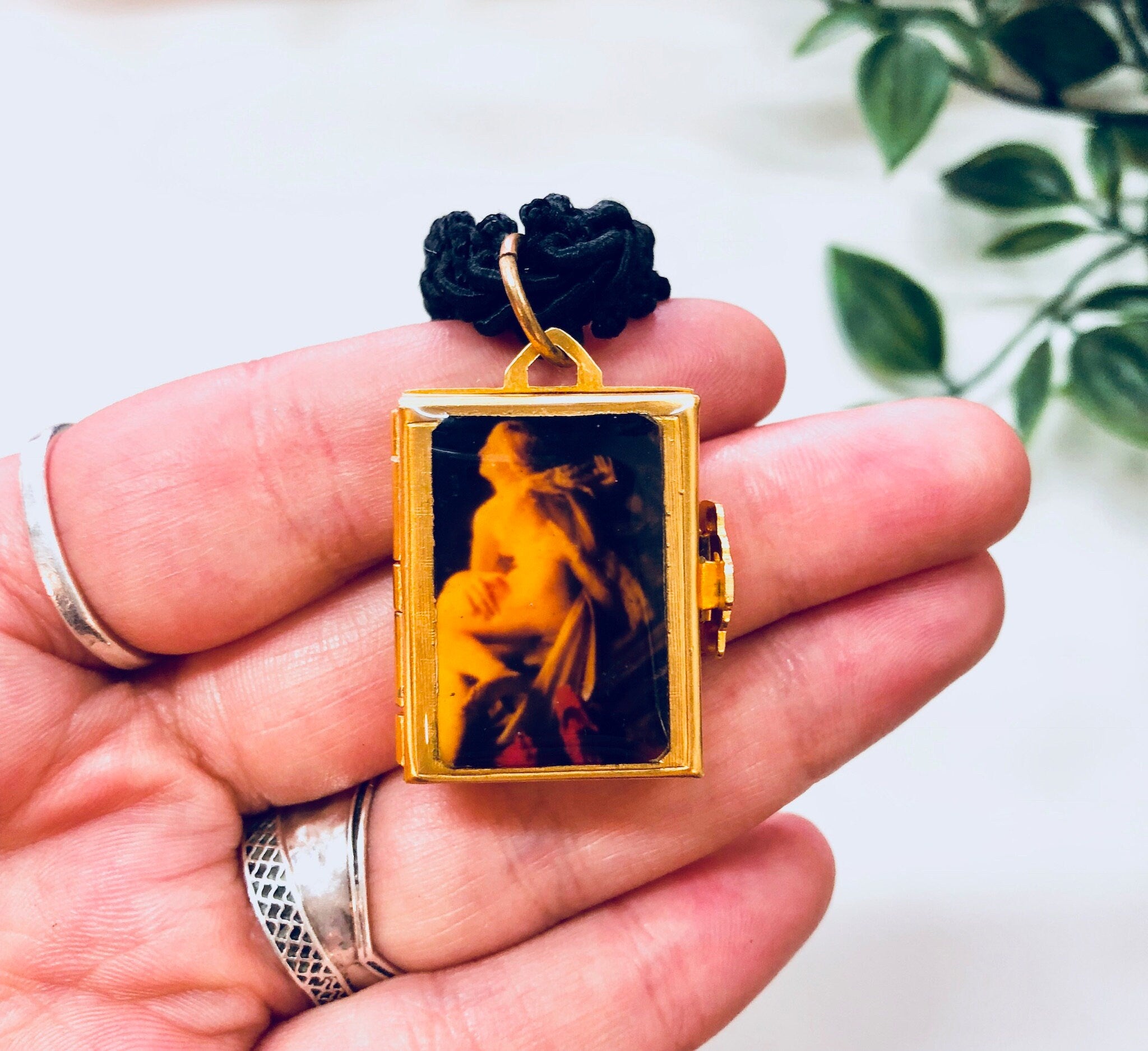 Vintage Choker, Braided Choker, Choker Locket, Trifold Locket, Art Necklace, Laura Graham Jewelry, Unique Jewelry, Vintage Jewelry,