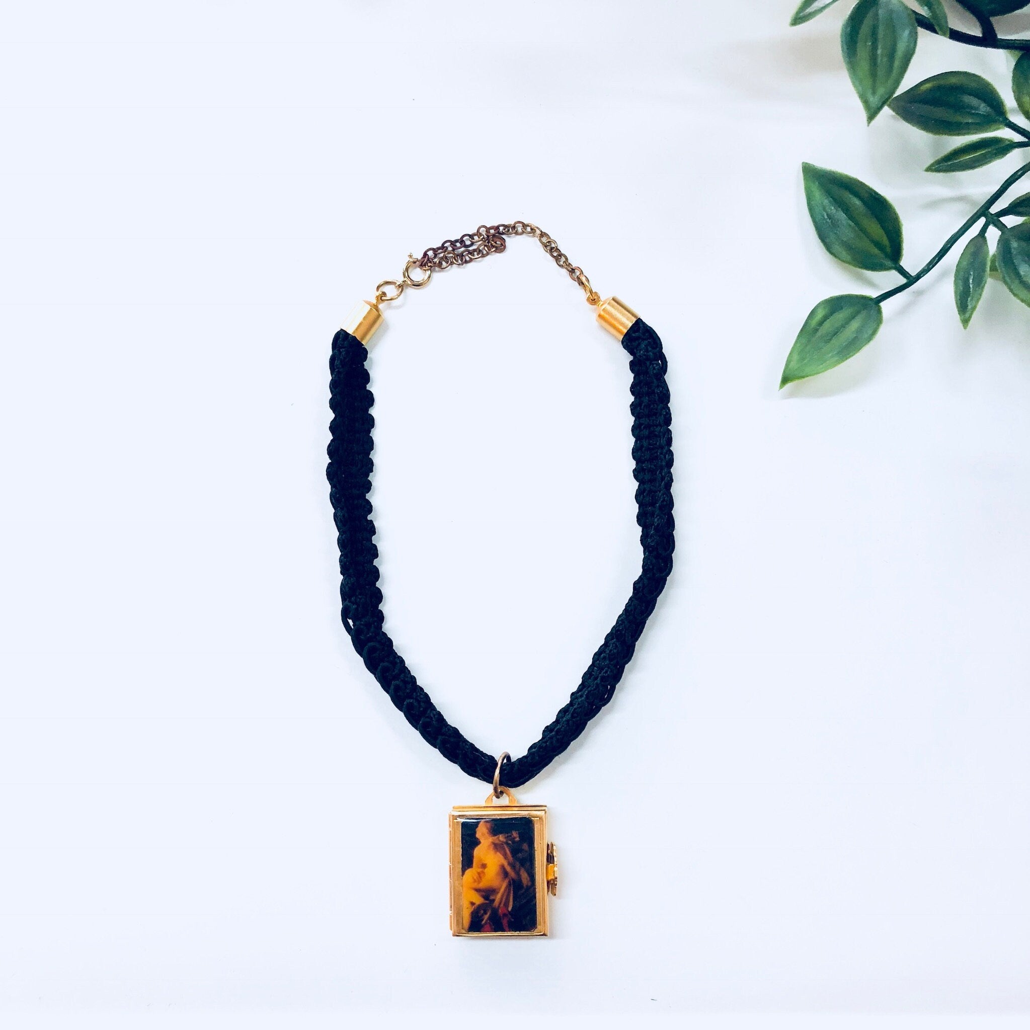 Vintage Choker, Braided Choker, Choker Locket, Trifold Locket, Art Necklace, Laura Graham Jewelry, Unique Jewelry, Vintage Jewelry,