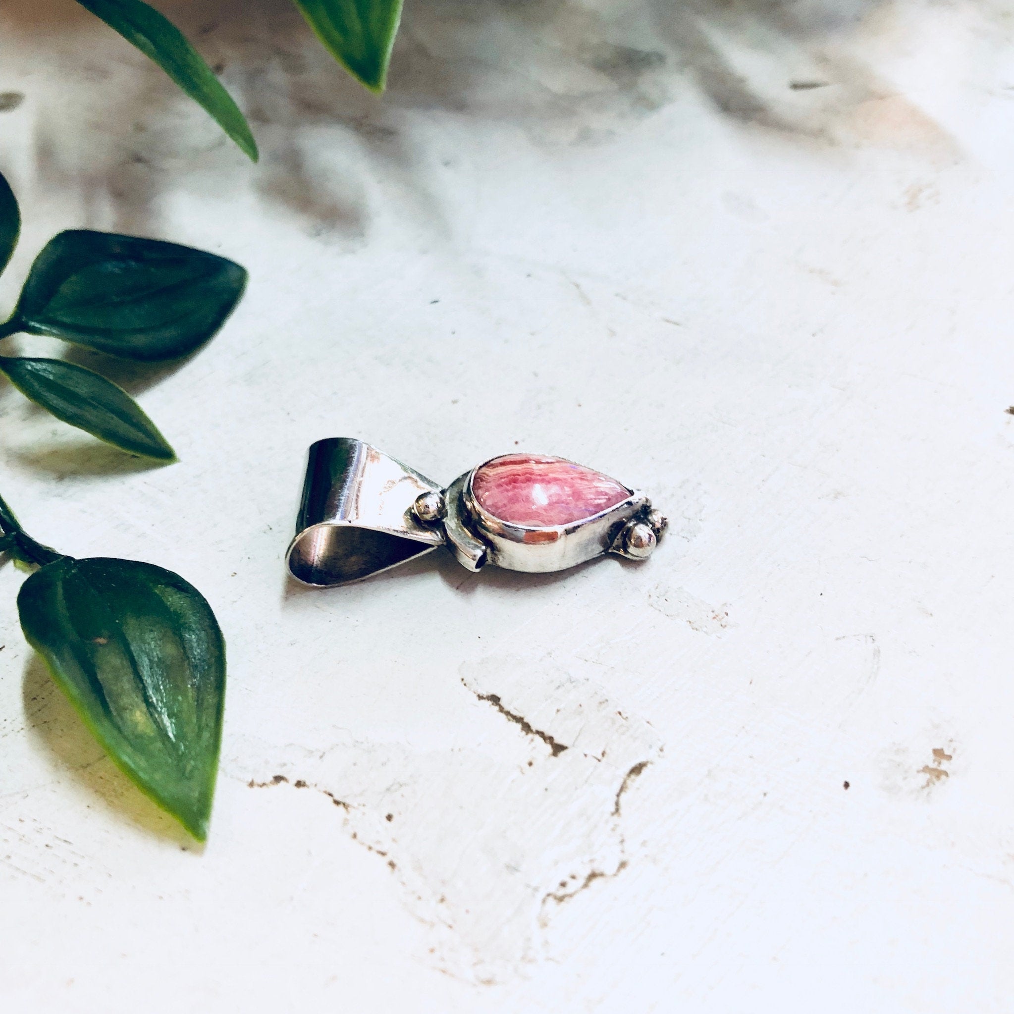 Vintage Silver Pendant, Pink Rhodochrosite, Rhodochrosite, Pink Jewelry, Sterling Silver, Necklace, Pendant, Vintage Jewelry, Pink and White