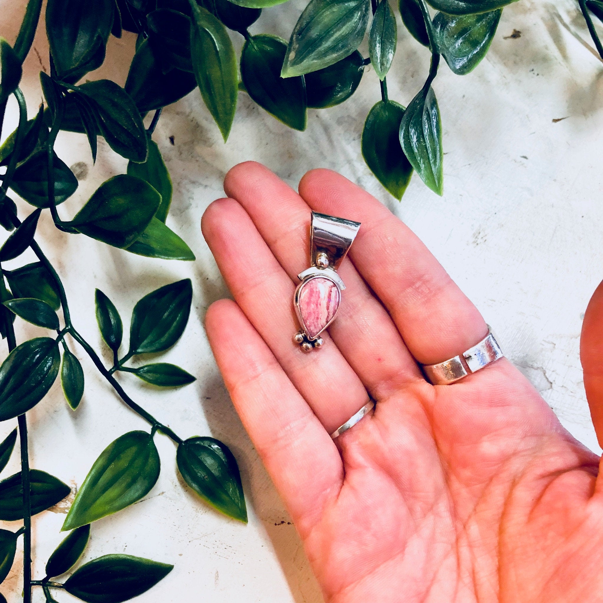 Vintage Silver Pendant, Pink Rhodochrosite, Rhodochrosite, Pink Jewelry, Sterling Silver, Necklace, Pendant, Vintage Jewelry, Pink and White