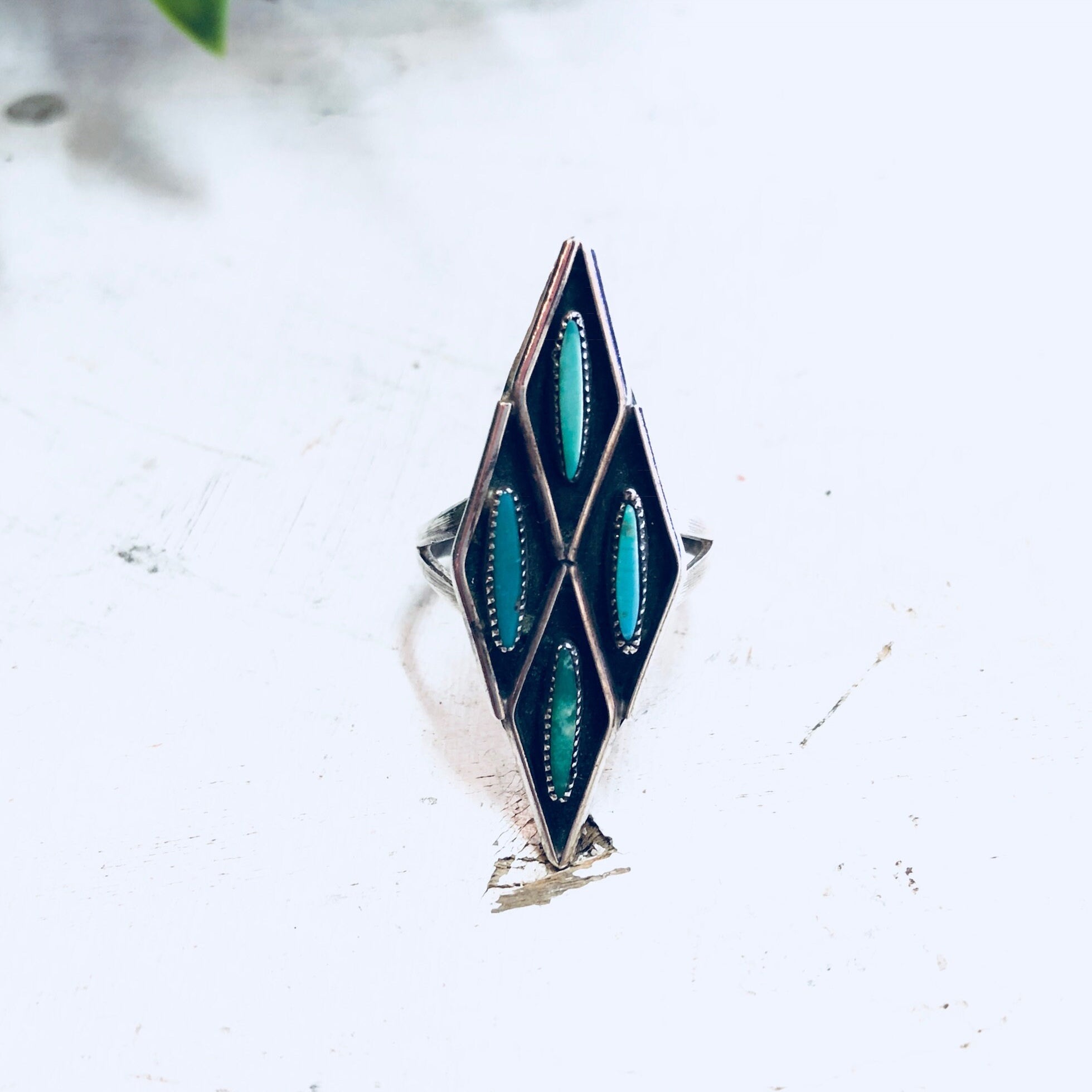 Vintage Silver Ring, Turquoise RIng, Sterling Silver, Vintage Jewelry, Blue, Green, Diamond Shape, Vintage Ring, Turquoise Jewelry,