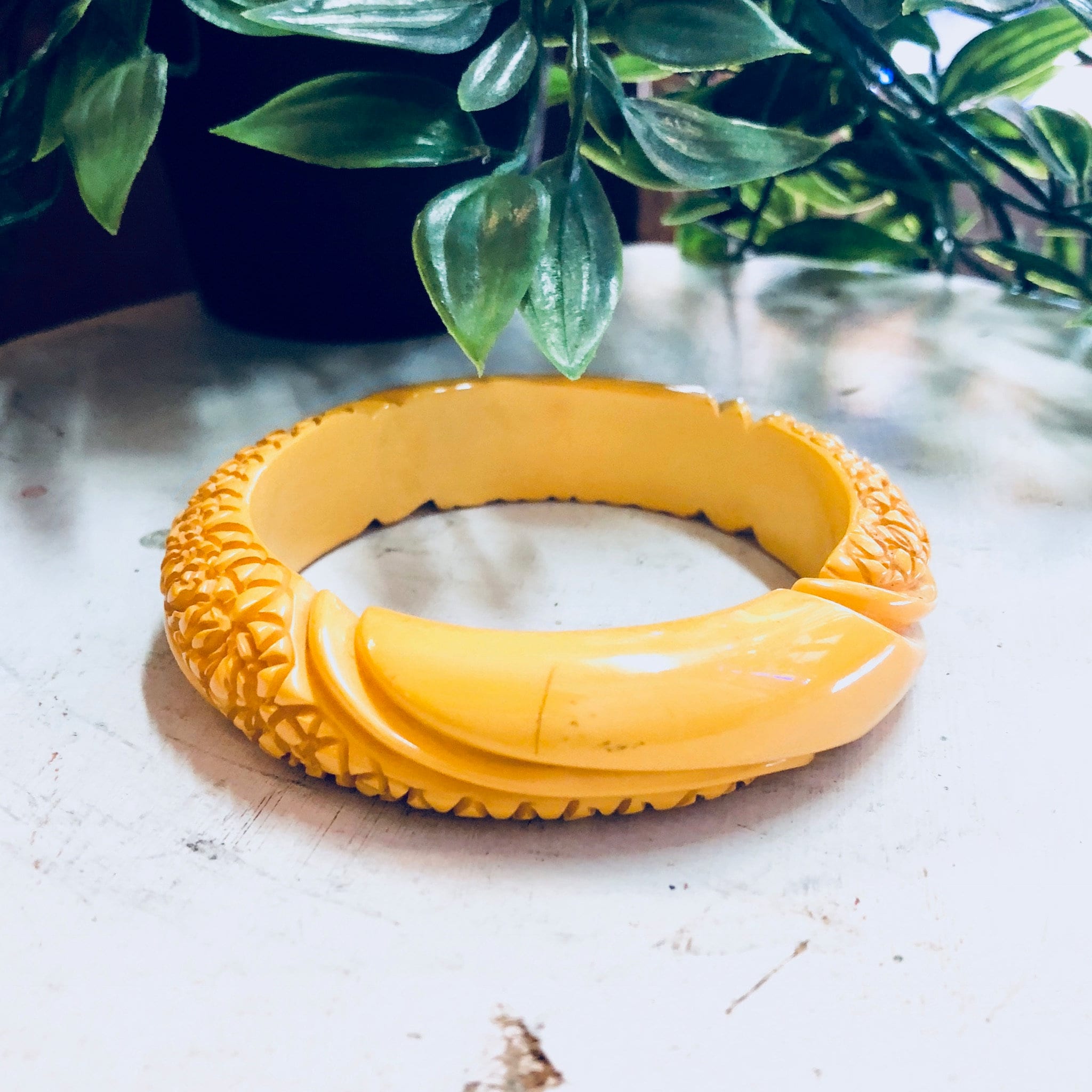 Celluloid Bracelet, Yellow Celluloid, Carved Celluloid, Bangle Bracelet, Vintage Jewelry, Vintage Bracelet, Carved Jewelry, Yellow Jewelry