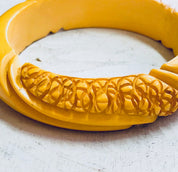 Celluloid Bracelet, Yellow Celluloid, Carved Celluloid, Bangle Bracelet, Vintage Jewelry, Vintage Bracelet, Carved Jewelry, Yellow Jewelry