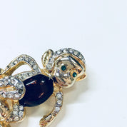 Vintage Brooch, Monkey Brooch, Animal Jewelry, Vintage Jewelry, Gold Toned Jewelry, Monkey Pin, Rhinestone, Green, Brown, Gold, Cute Pin
