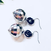 Vintage Earrings, Disco Ball Earrings, Dangle Earrings, Drop Earrings, Pierced Ears, Blue, Silver, Disco, Retro, Vintage Jewelry, Round