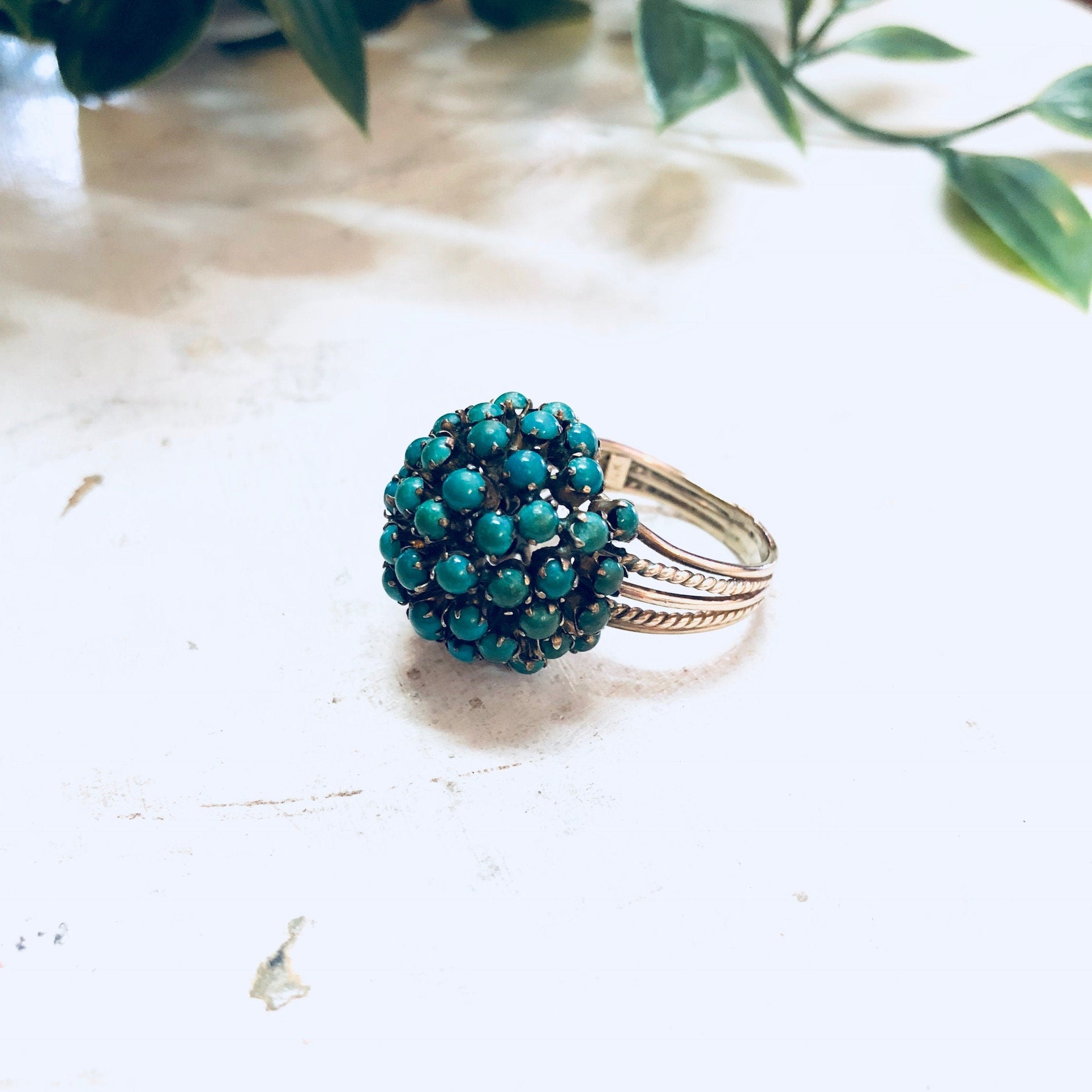 Vintage Gold Ring, Turquoise Ring, Blue and Green, 14 Karat Gold, 14K, Yellow Gold, Turquoise Jewelry, Cocktail Ring, Statement Jewelry