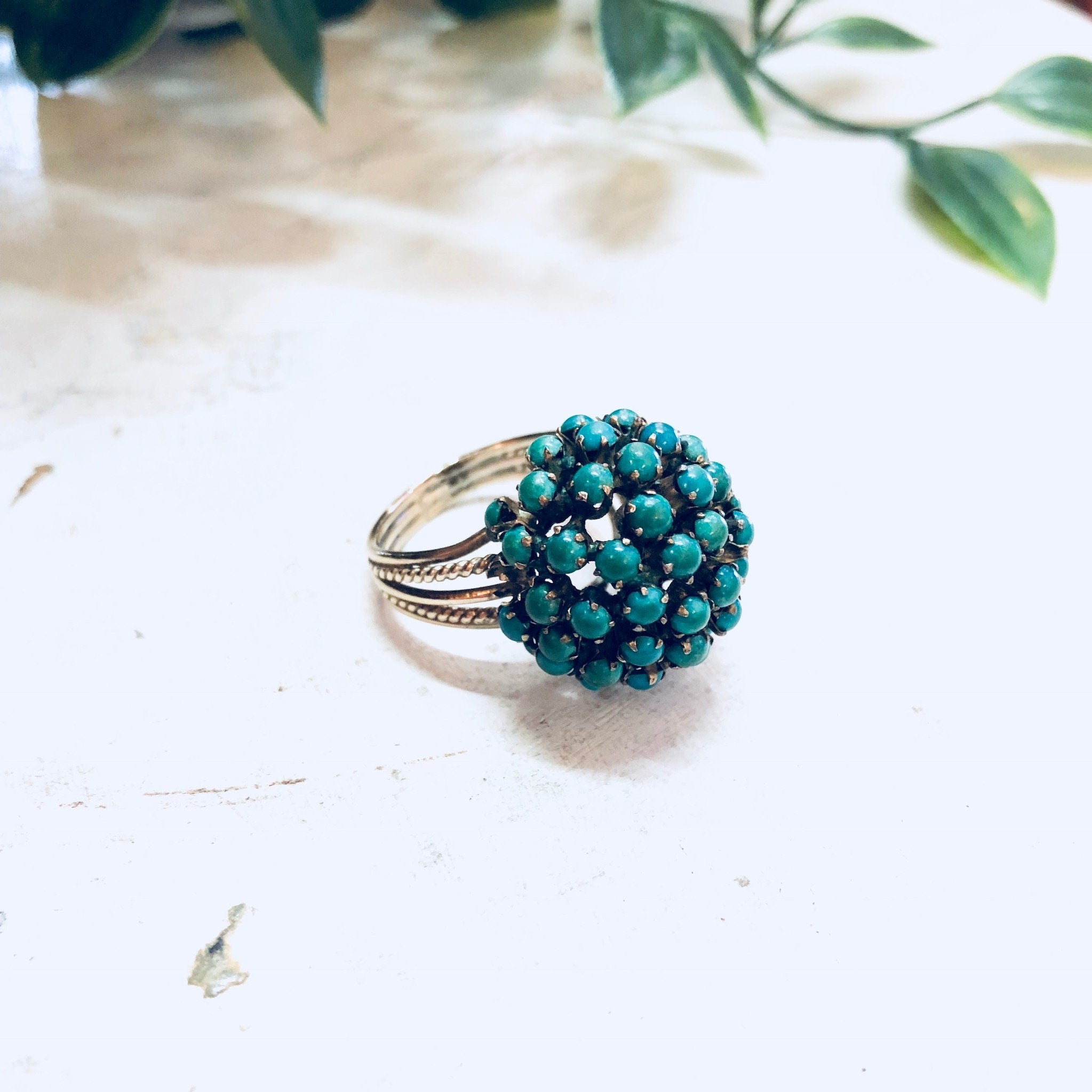 Vintage Gold Ring, Turquoise Ring, Blue and Green, 14 Karat Gold, 14K, Yellow Gold, Turquoise Jewelry, Cocktail Ring, Statement Jewelry