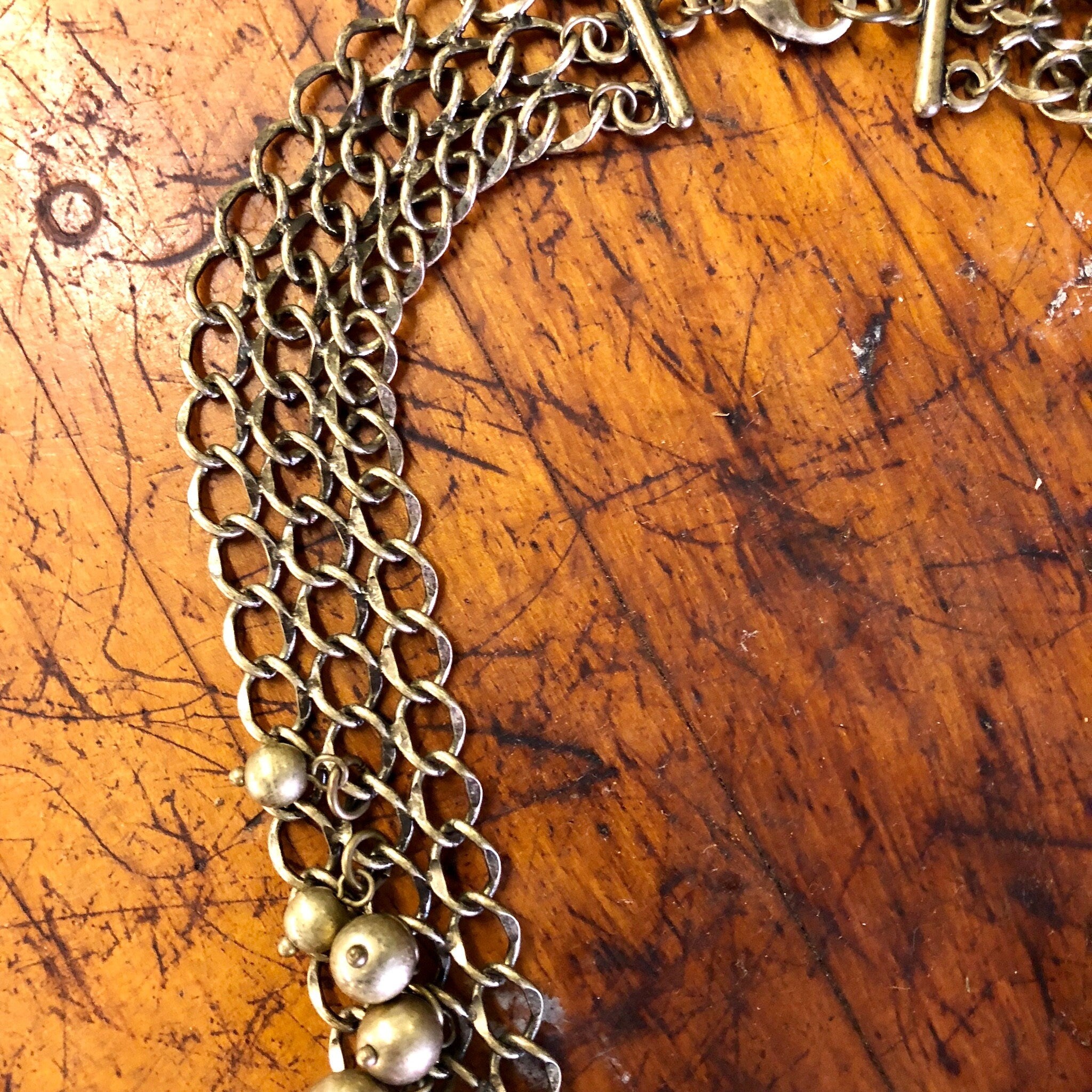 Vintage Necklace, Choker, Vintage Jewelry, Gold Toned Necklace, Bib Necklace, Statement Jewelry, Costume Jewelry, Brass Toned, Ball Necklace