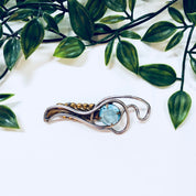Vintage Silver Brooch, Sterling Silver, Blue Stone, Blue Brooch, Brass Brooch, Vintage Pin, Vintage Jewelry, Feather, Abstract Jewelry, Rare