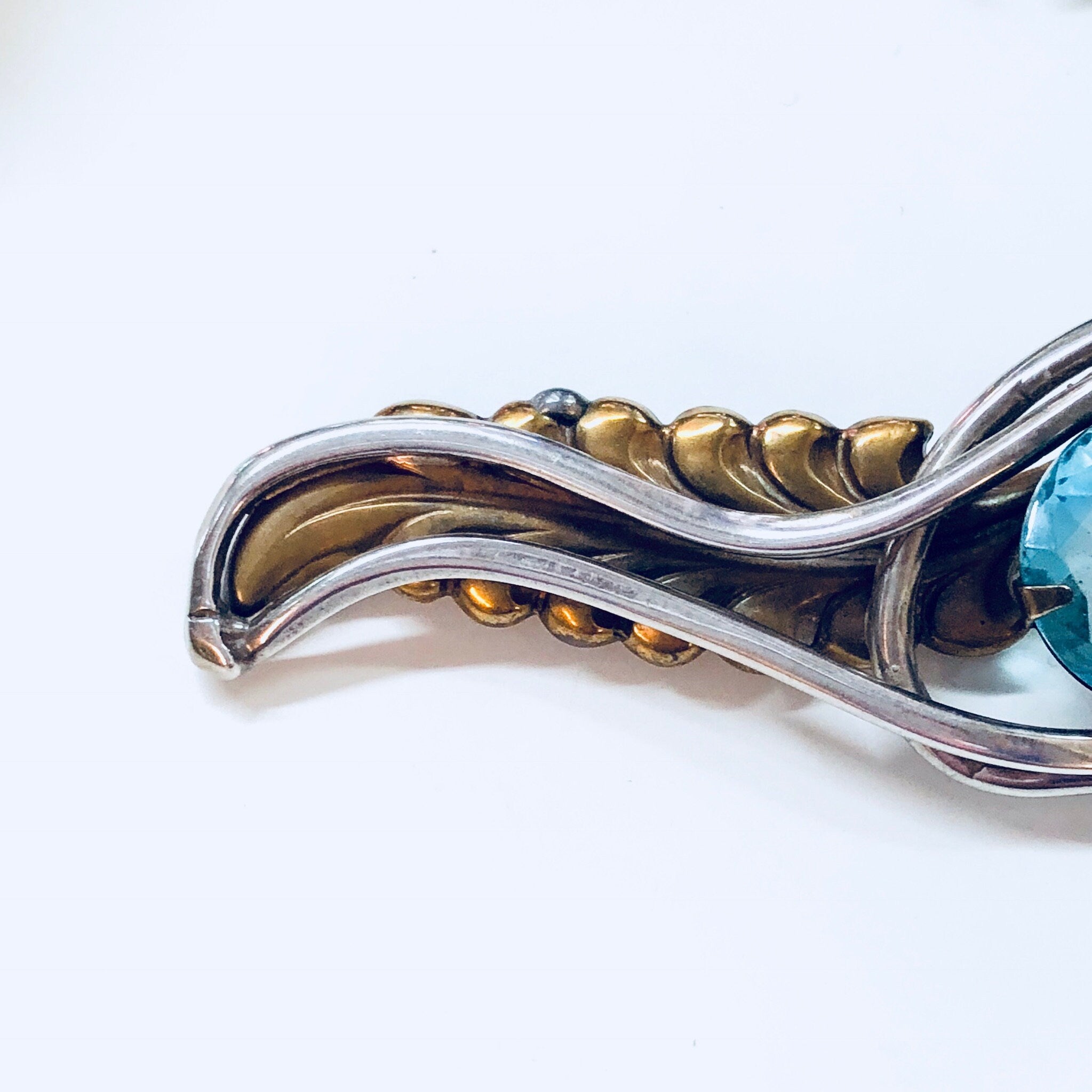 Vintage Silver Brooch, Sterling Silver, Blue Stone, Blue Brooch, Brass Brooch, Vintage Pin, Vintage Jewelry, Feather, Abstract Jewelry, Rare