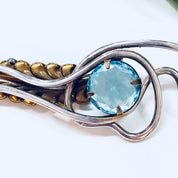 Vintage Silver Brooch, Sterling Silver, Blue Stone, Blue Brooch, Brass Brooch, Vintage Pin, Vintage Jewelry, Feather, Abstract Jewelry, Rare