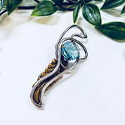 Vintage Silver Brooch, Sterling Silver, Blue Stone, Blue Brooch, Brass Brooch, Vintage Pin, Vintage Jewelry, Feather, Abstract Jewelry, Rare
