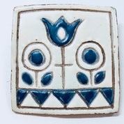 Danmark Brooch, Karin Aase Jewelry, Vintage Brooch, Painted Brooch, Flowers, Floral Design, Danmark Jewelry, Denmark, White, Blue, Square