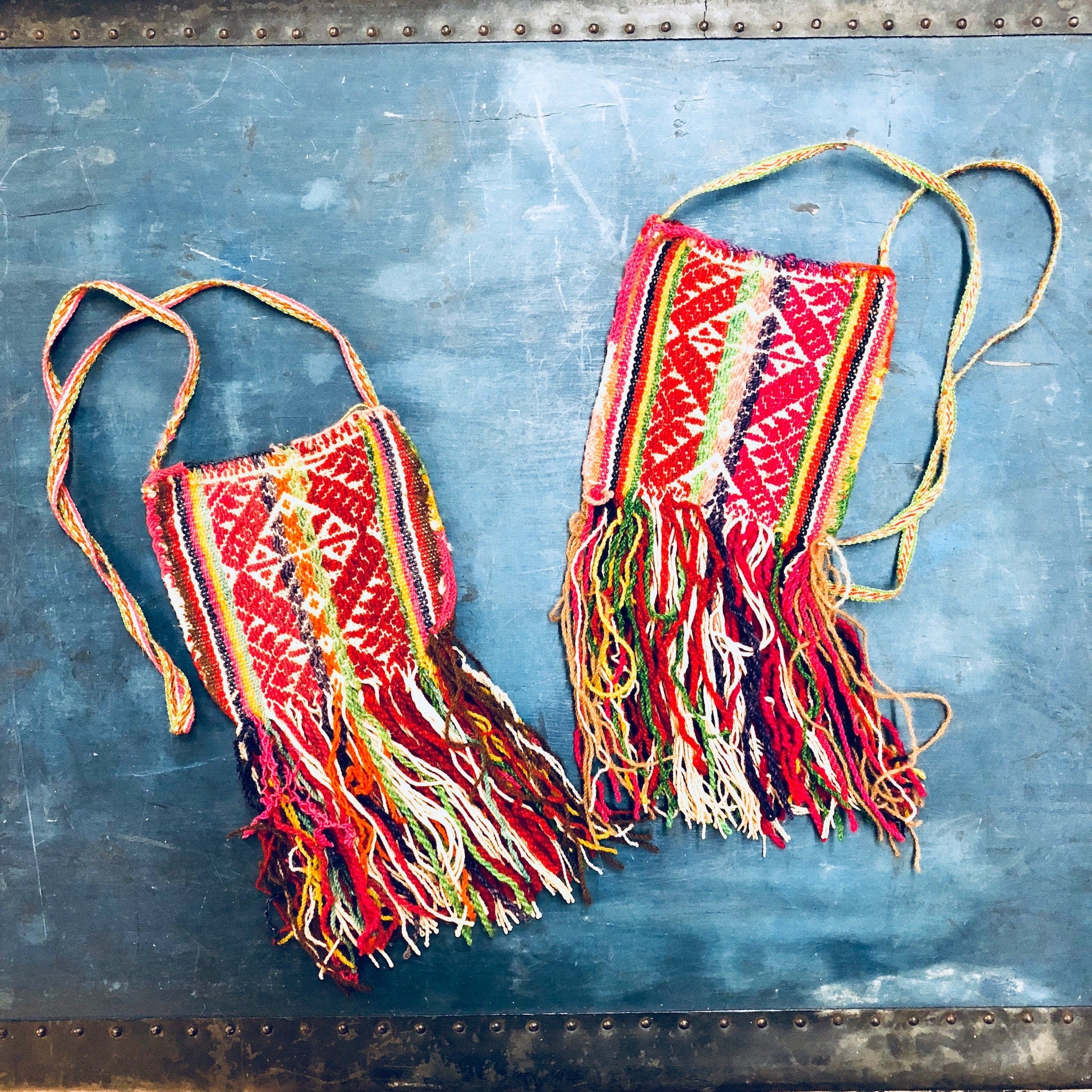 Vintage Woven Purse, Shoulder Bag, Vintage Weaving, Fringe Purse, Small Bag, Vintage Accessories, Colorful Bag, Red, Green, Pink, Yellow,