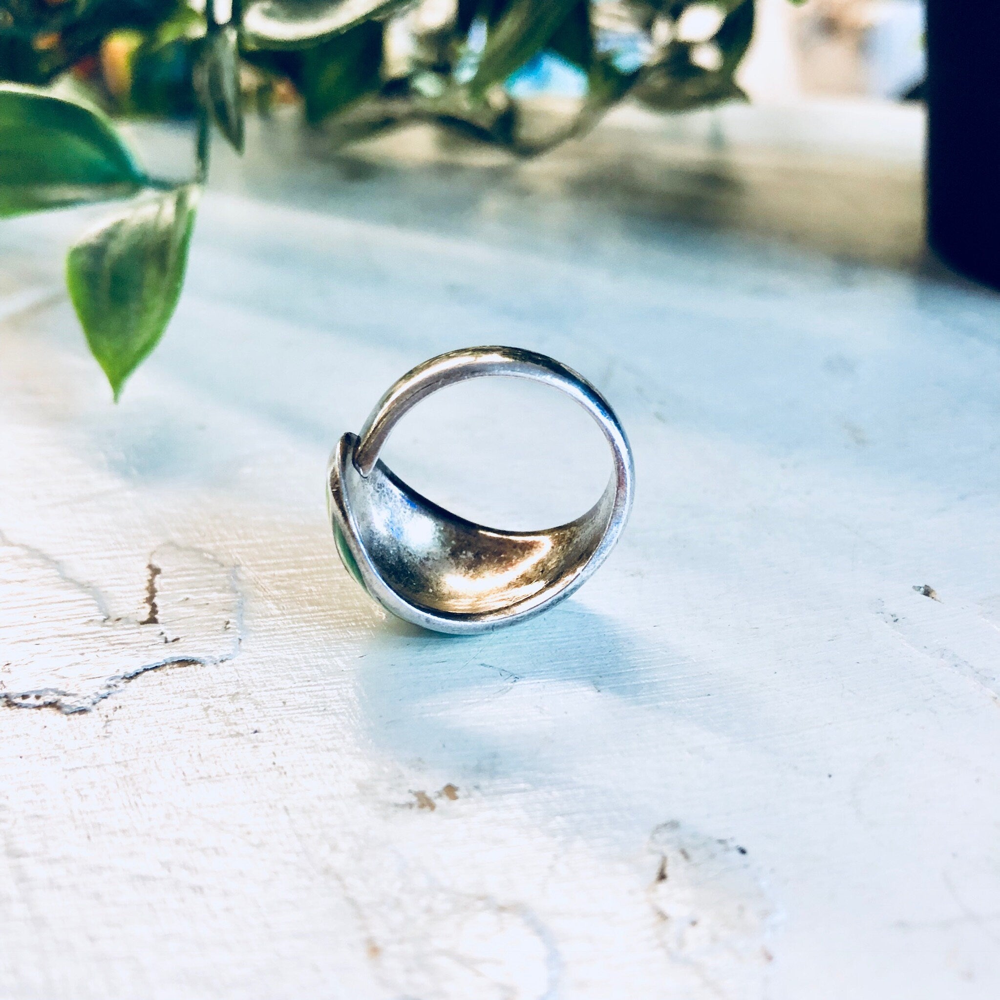 Vintage Silver Ring, David Andersen Ring, Norwegian Jewelry, Green Enamel Ring, Adjustable Ring, Vintage Jewelry, Green Jewelry, Shell Shape
