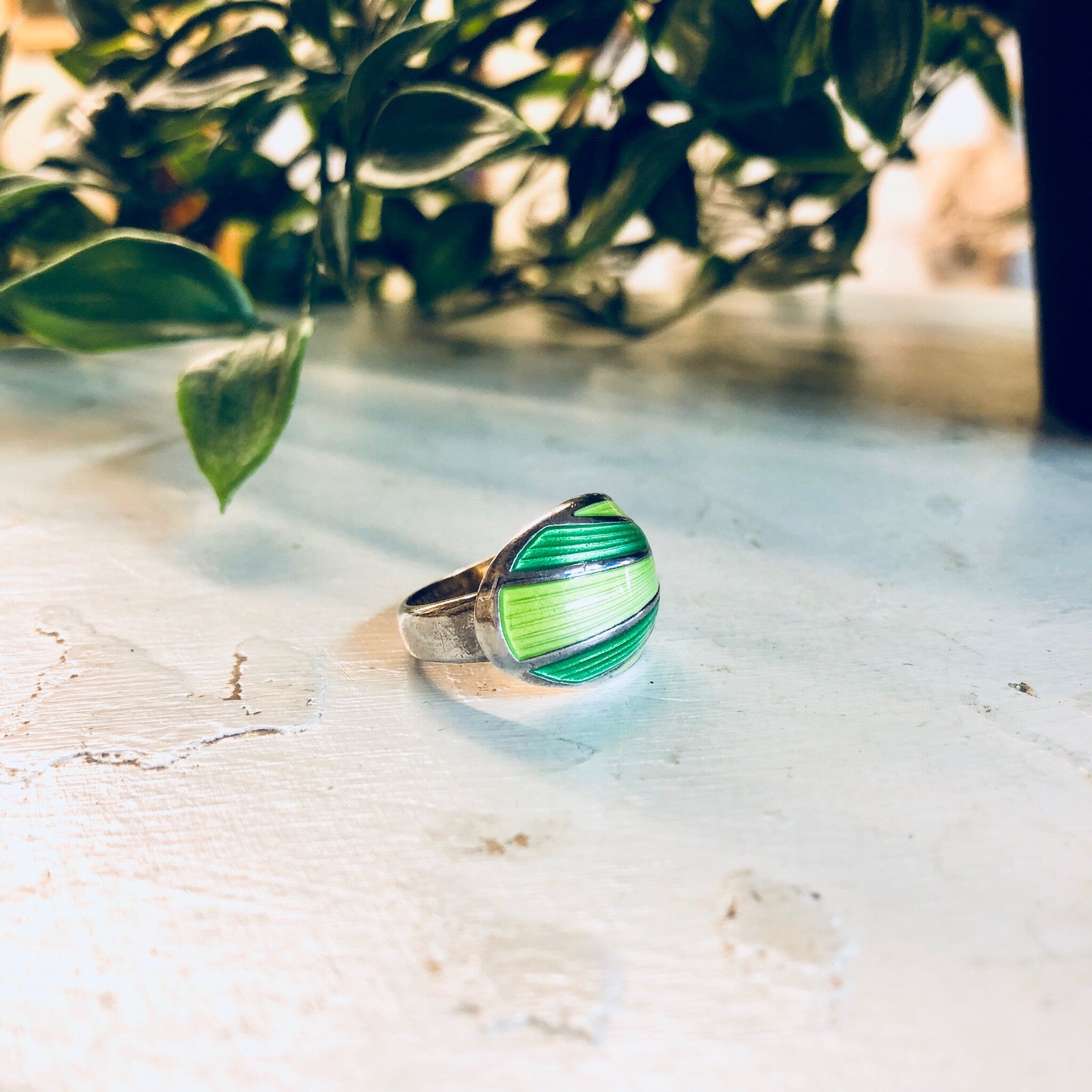 Vintage Silver Ring, David Andersen Ring, Norwegian Jewelry, Green Enamel Ring, Adjustable Ring, Vintage Jewelry, Green Jewelry, Shell Shape