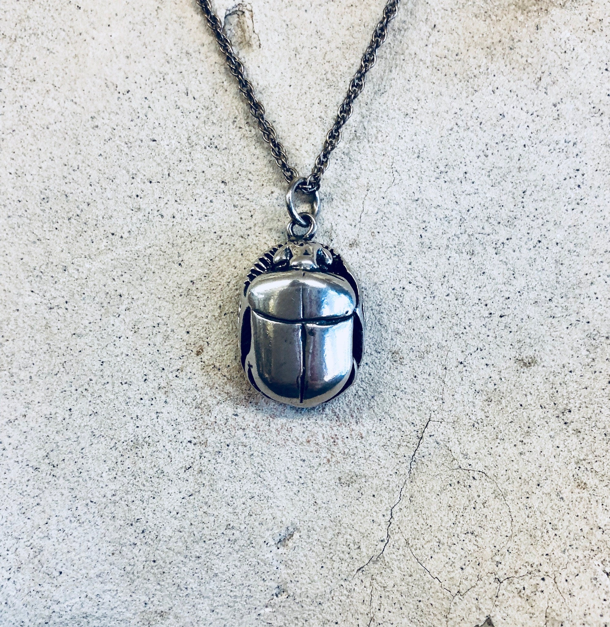 Vintage Silver Pendant, Scarab Necklace, Vintage Necklace, Vintage Jewelry, Sterling Silver, Silver Chain, Scarab Jewelry, Pendant, Bug