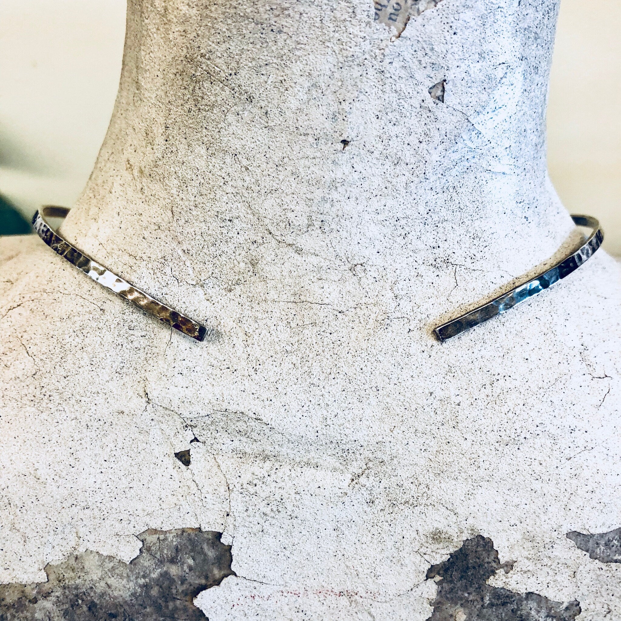 Vintage Silver Choker, Hammered Silver, Sterling Silver, Vintage Jewelry, Silver Choker, Thin Choker, Collar Necklace, Bib Necklace, Vintage