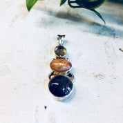 Vintage Silver Pendant, Sterling Silver, Vintage Jewelry, Vintage Necklace, Pendant, Smoky Quartz, Orange, Purple, Natural Stones, Necklace