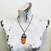 Vintage Silver Necklace, Amber Necklace, Amber Pendant, Silver Chain, Large Amber, Pendant Necklace, Sterling Silver, Vintage Jewelry
