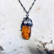 Vintage Silver Necklace, Amber Necklace, Amber Pendant, Silver Chain, Large Amber, Pendant Necklace, Sterling Silver, Vintage Jewelry