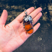 Vintage Silver Necklace, Amber Necklace, Amber Pendant, Silver Chain, Large Amber, Pendant Necklace, Sterling Silver, Vintage Jewelry