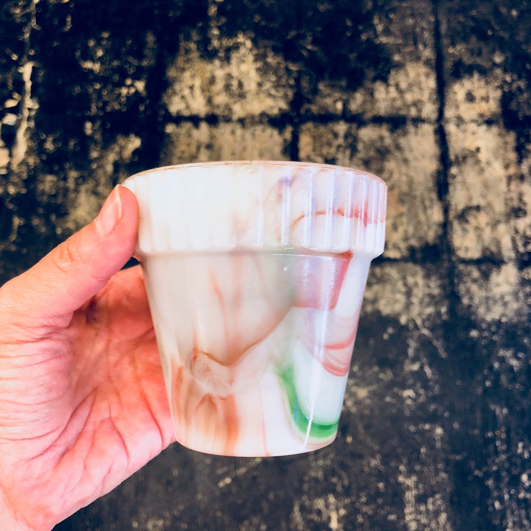 Vintage Planter, Small Planter, Milk Glass, Marbled, Vintage Home Decor, Succulent, Red, Green, Unique, Rare, Planter, Swirl Design, Glass