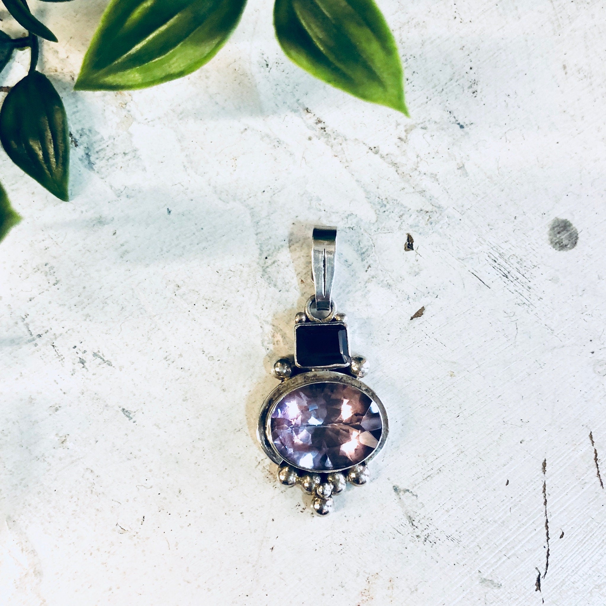 Vintage Silver Pendant, Sterling Silver, Vintage Jewelry, Hessonite Garnet, Amethyst Pendant, Gemstone Pendant, Vintage Necklace, Brown Gem