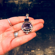 Vintage Silver Pendant, Sterling Silver, Vintage Jewelry, Hessonite Garnet, Amethyst Pendant, Gemstone Pendant, Vintage Necklace, Brown Gem