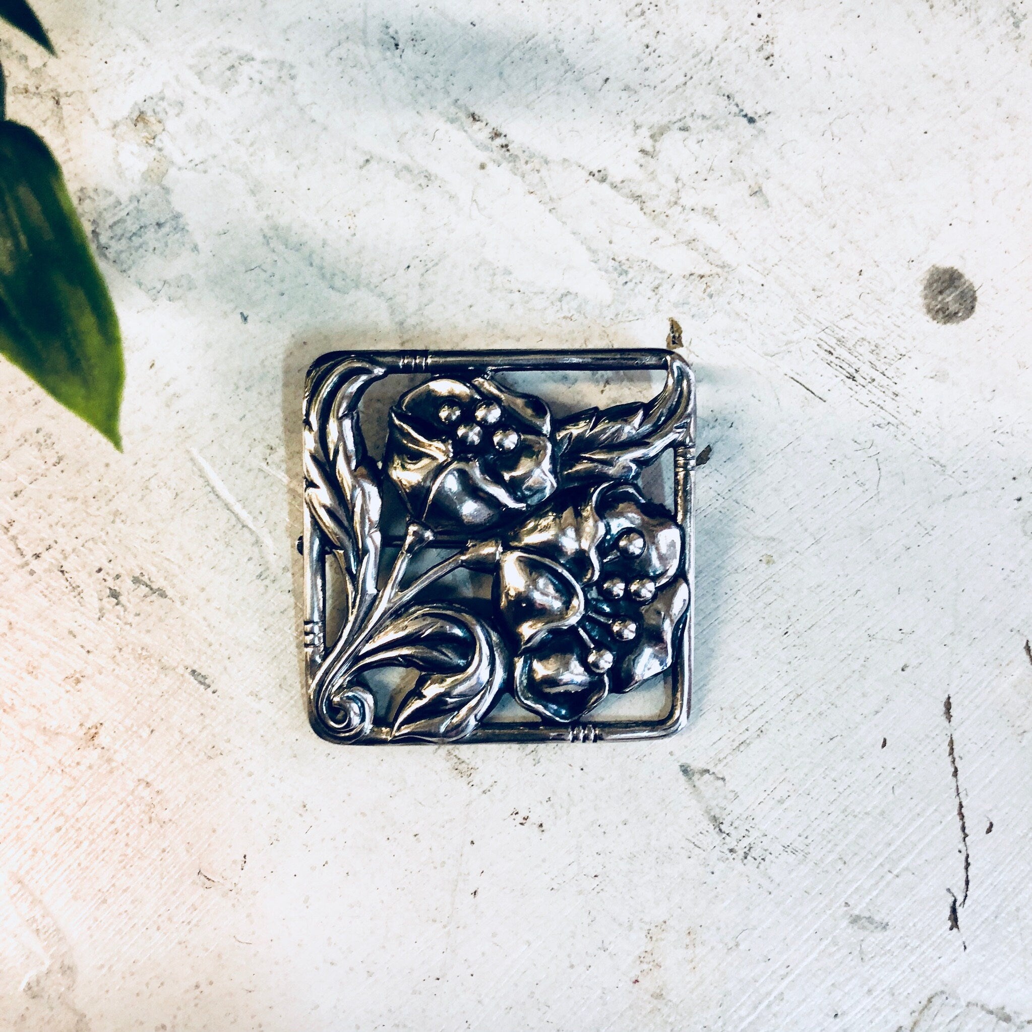 Vintage Silver Brooch, Dancraft Sterling Brooch, Floral Brooch, Vintage Pin, Flower Jewelry, 1940s Jewelry, Square Brooch, Blooming Flowers