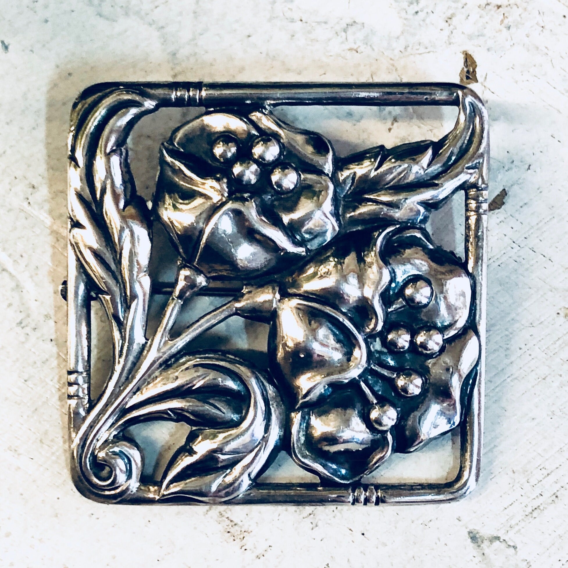 Vintage Silver Brooch, Dancraft Sterling Brooch, Floral Brooch, Vintage Pin, Flower Jewelry, 1940s Jewelry, Square Brooch, Blooming Flowers