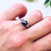 Vintage Gold Ring, Pearl Ring, Black Pearl, White Gold, 10 Karat Gold, 10K White Gold, Vintage Jewelry, Gold Jewelry, Engagement Ring, Pearl