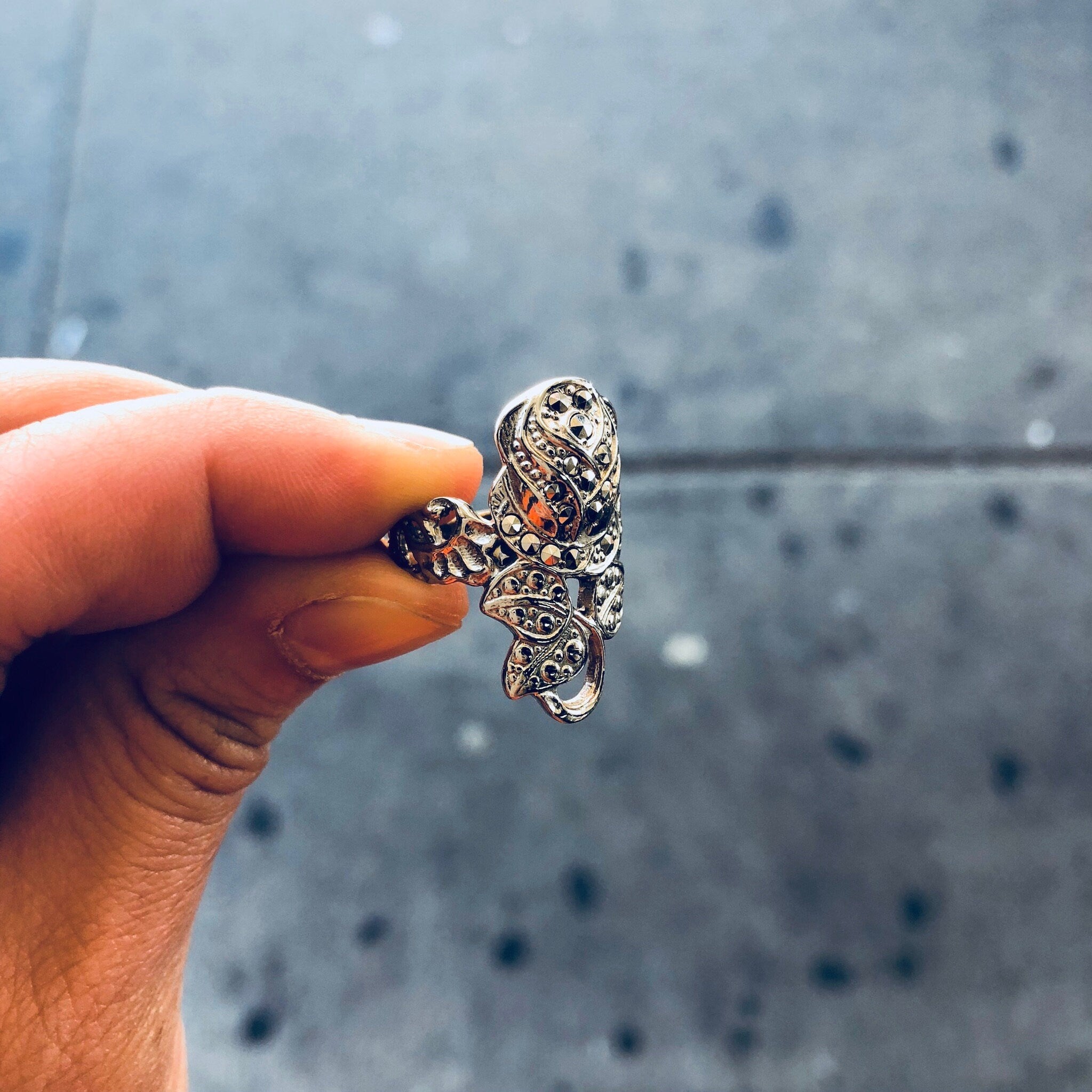 Vintage Silver Ring, Rose Ring, Marcasite Jewelry, Sterling Silver, Vintage Jewelry, Marcasite, Flower Ring, Floral Jewelry, Vintage Ring