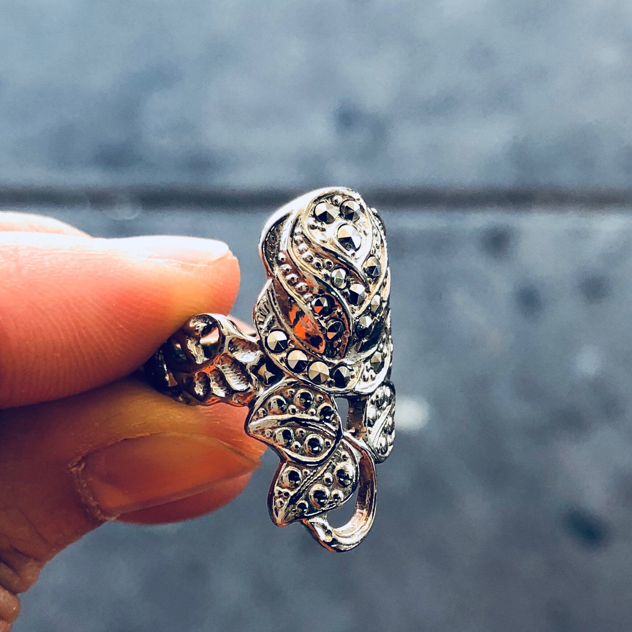 Vintage Silver Ring, Rose Ring, Marcasite Jewelry, Sterling Silver, Vintage Jewelry, Marcasite, Flower Ring, Floral Jewelry, Vintage Ring