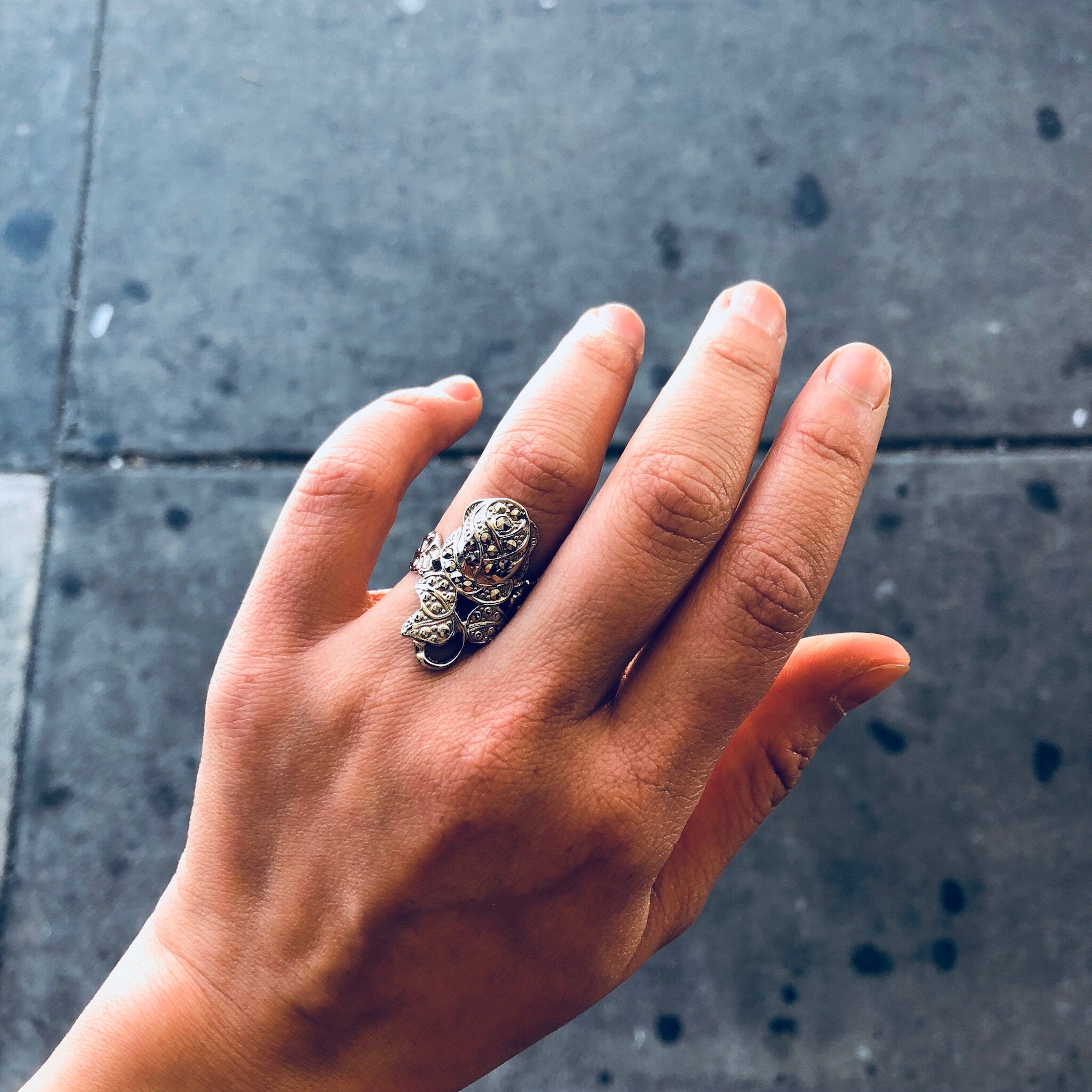 Vintage Silver Ring, Rose Ring, Marcasite Jewelry, Sterling Silver, Vintage Jewelry, Marcasite, Flower Ring, Floral Jewelry, Vintage Ring
