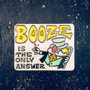 Vintage Sign, Bar Sign, Vintage Home Decor, Funny, Cartoon, Booze, Bar Decor, Man Cave, Yellow, White, Black, Plastic Sign
