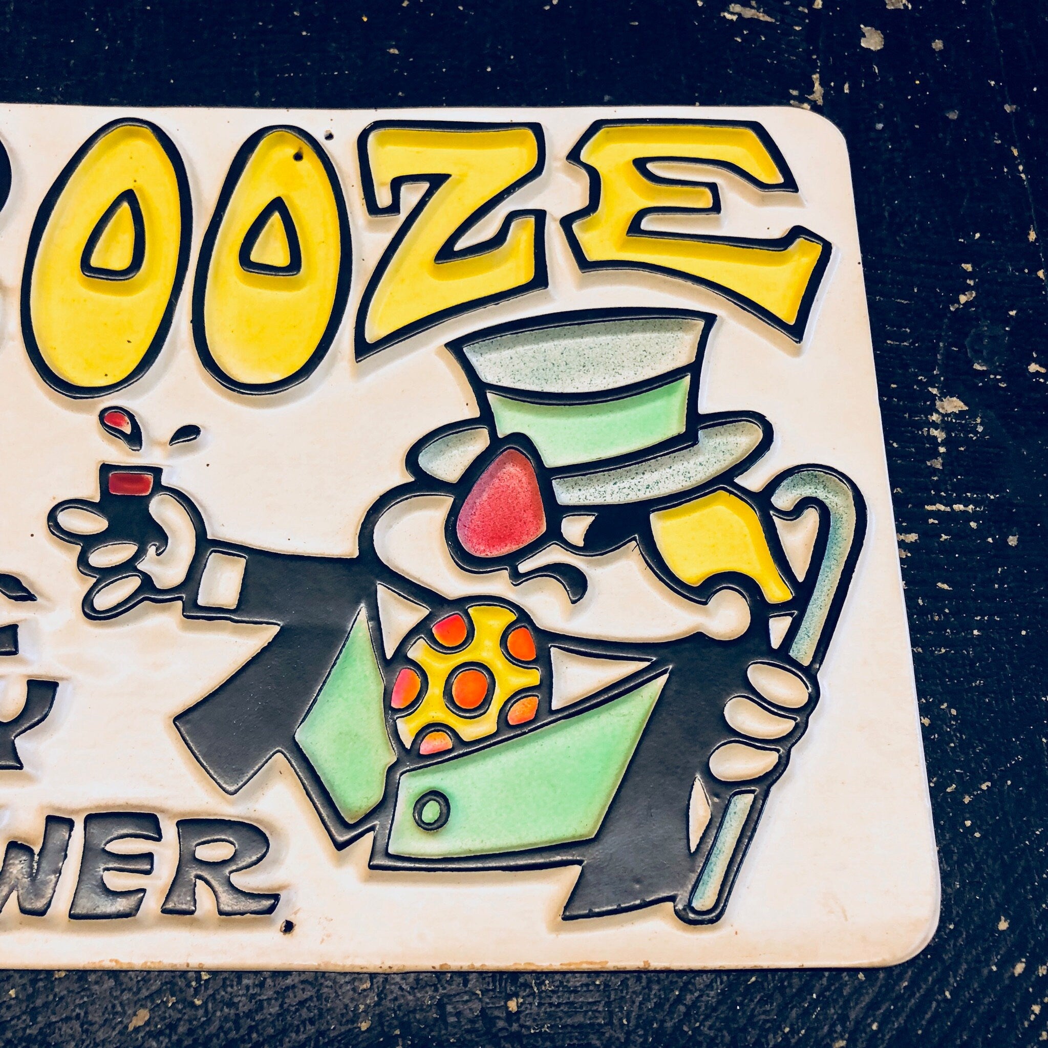 Vintage Sign, Bar Sign, Vintage Home Decor, Funny, Cartoon, Booze, Bar Decor, Man Cave, Yellow, White, Black, Plastic Sign