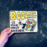 Vintage Sign, Bar Sign, Vintage Home Decor, Funny, Cartoon, Booze, Bar Decor, Man Cave, Yellow, White, Black, Plastic Sign
