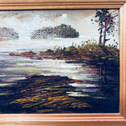 Vintage Oil Painting, Small Painting, Framed Artwork, Scenic Painting, Oil Paint, Russian Art, Lake, River, Trees, Green, Orange, Red