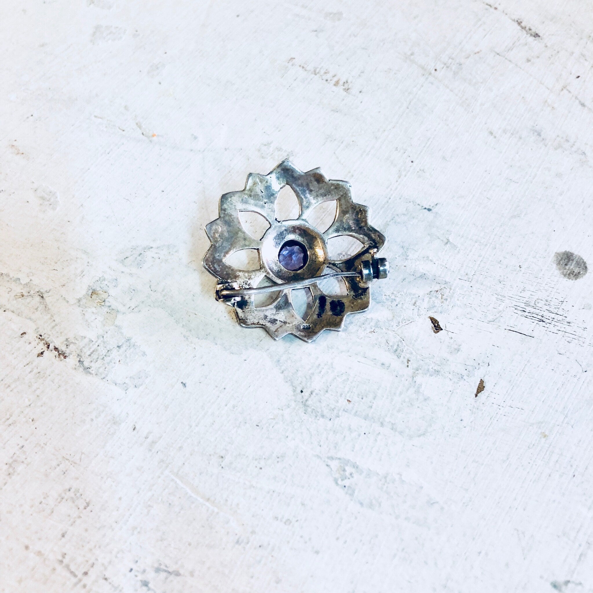 Vintage Silver Brooch, Amethyst Brooch, Marcasite Jewelry, Sterling Silver, Vintage Jewelry, Vintage Pin, Purple Pin, Starburst, Star Shape