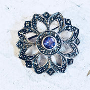Vintage Silver Brooch, Amethyst Brooch, Marcasite Jewelry, Sterling Silver, Vintage Jewelry, Vintage Pin, Purple Pin, Starburst, Star Shape