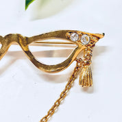 Vintage Brooch, Gold Toned Brooch, Cat Eye Glasses, Costume Jewelry, Vintage Jewelry, Vintage Pin, Rhinestones, Tassel Brooch, Avon Jewelry