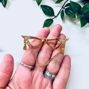 Vintage Brooch, Gold Toned Brooch, Cat Eye Glasses, Costume Jewelry, Vintage Jewelry, Vintage Pin, Rhinestones, Tassel Brooch, Avon Jewelry