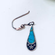 Vintage Silver Earrings, Turquoise Earrings, Flowers, Drop Earrings, Vintage Jewelry, Sterling Silver, Turquoise Jewlery, Flower Jewelry