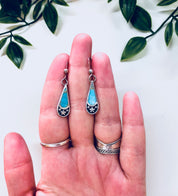 Vintage Silver Earrings, Turquoise Earrings, Flowers, Drop Earrings, Vintage Jewelry, Sterling Silver, Turquoise Jewlery, Flower Jewelry