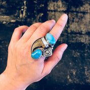 Vintage Silver Ring, Turquoise Ring, Horn Ring, Southwestern Jewelry, Sterling Silver, Vintage Jewelry, Large Ring, Statement Jewelry, Blue