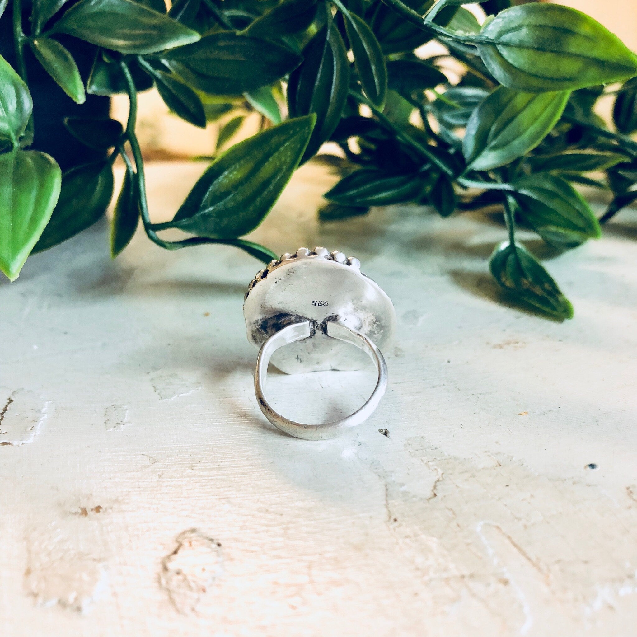 Southwestern Native American Ring, Vintage Natural Stone, Sterling Silver Jewelry,