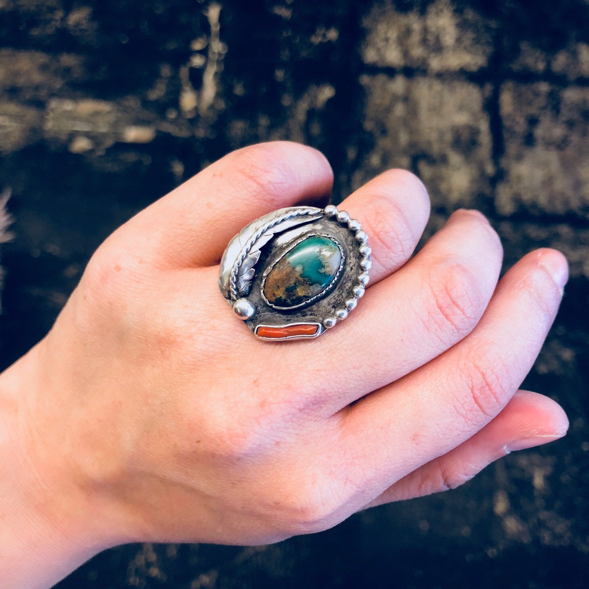Southwestern Native American Ring, Vintage Natural Stone, Sterling Silver Jewelry,