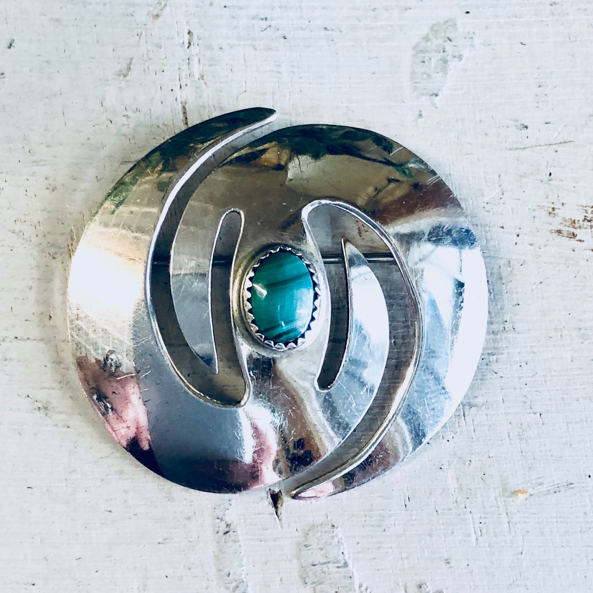 Vintage Silver Brooch, Malachite Brooch, Sterling Silver, Vintage Jewelry, Green Malachite, Striped stone, Vintage Pin, Green Jewelry, Pin