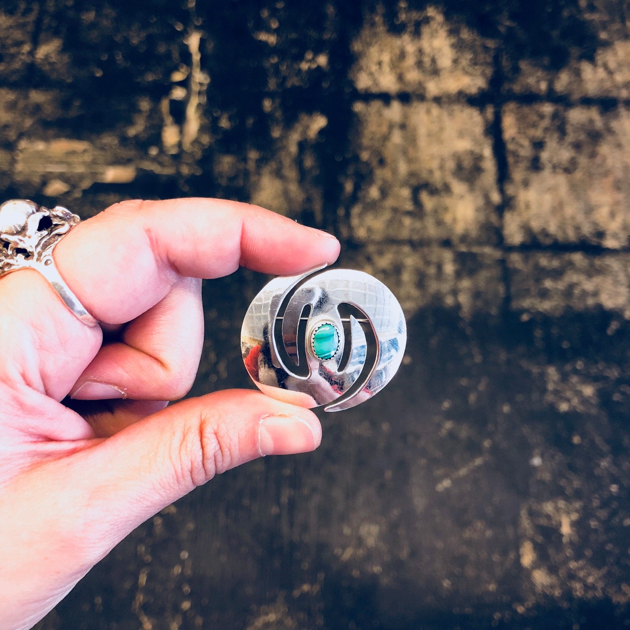 Vintage Silver Brooch, Malachite Brooch, Sterling Silver, Vintage Jewelry, Green Malachite, Striped stone, Vintage Pin, Green Jewelry, Pin